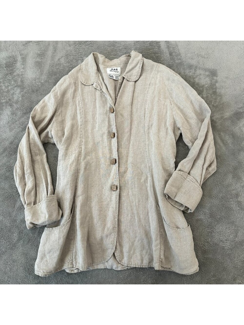 Flax by Jeanne Engelhart Vintage Button Up Jacket Cardigan 100% Linen LARGE